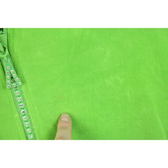 Vintage Small Shirt Y2K Clingy Rhinestone Lime Green Neon Rave Brat Maximalist - Picture 3 of 11